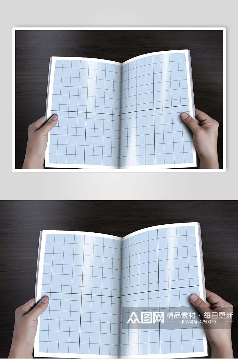方格线条手指书籍封面设计样机素材