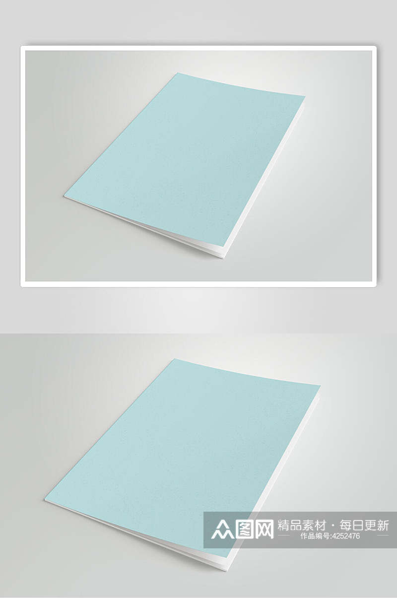 淡蓝色简约书籍画册贴图样机素材