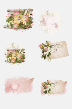 唯美手绘花朵复古婚礼装饰品免抠素材