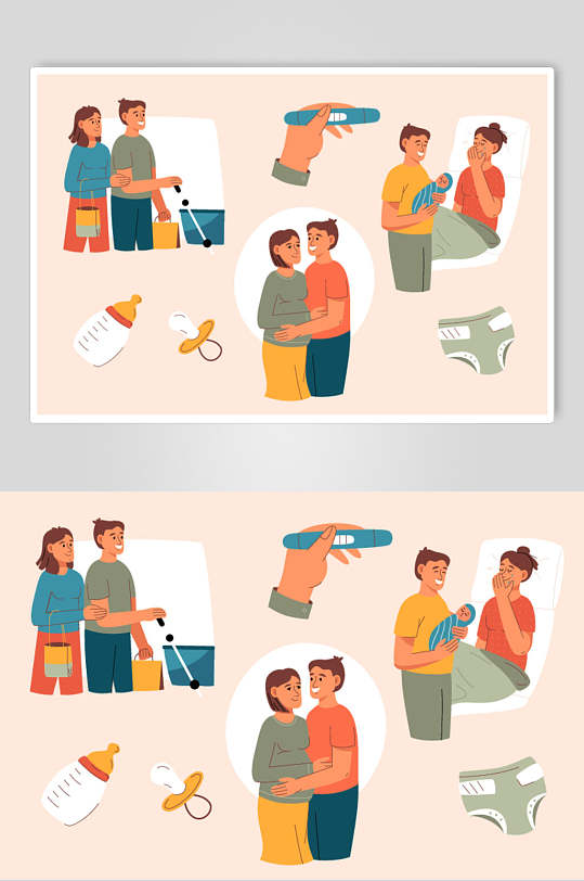 奶瓶手绘高端创意裤子孕妇矢量素材-众图网