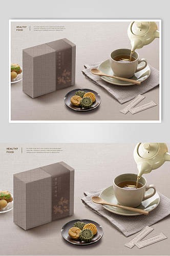 米色桌布茶杯茶点茶叶海报