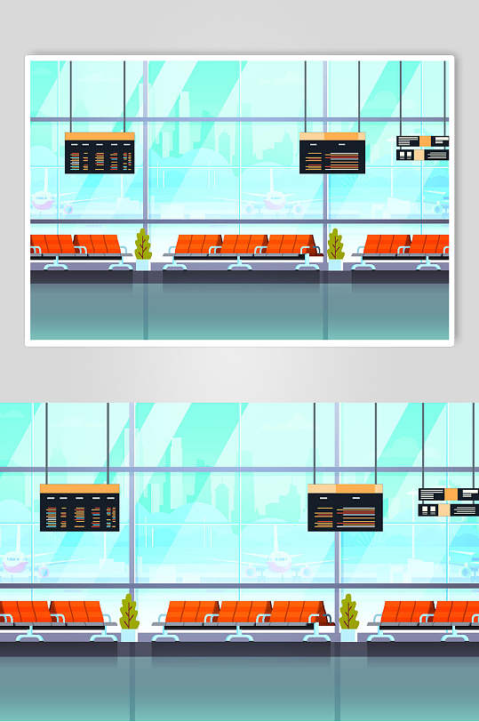候机厅机场插画矢量素材