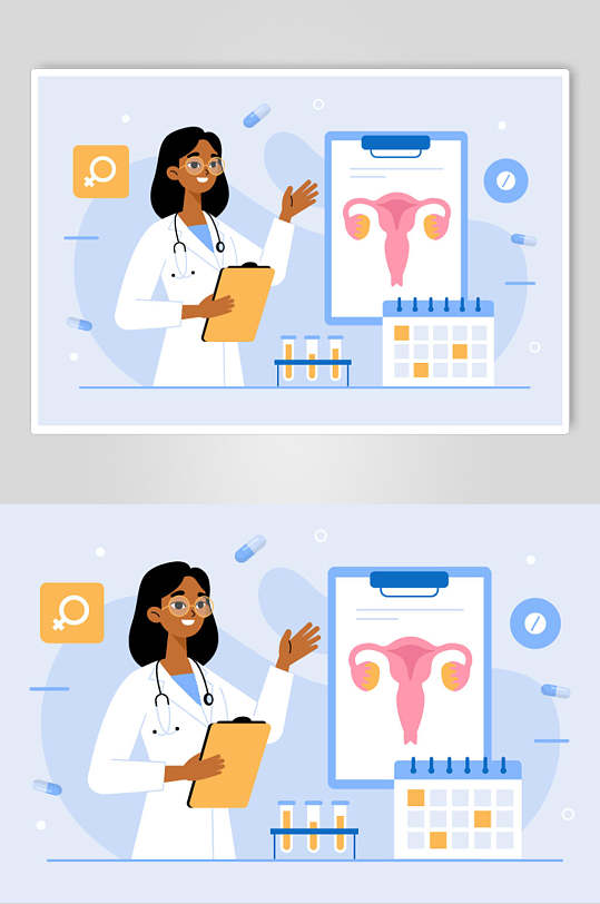 蓝色清新高端创意手绘孕妇矢量素材-众图网