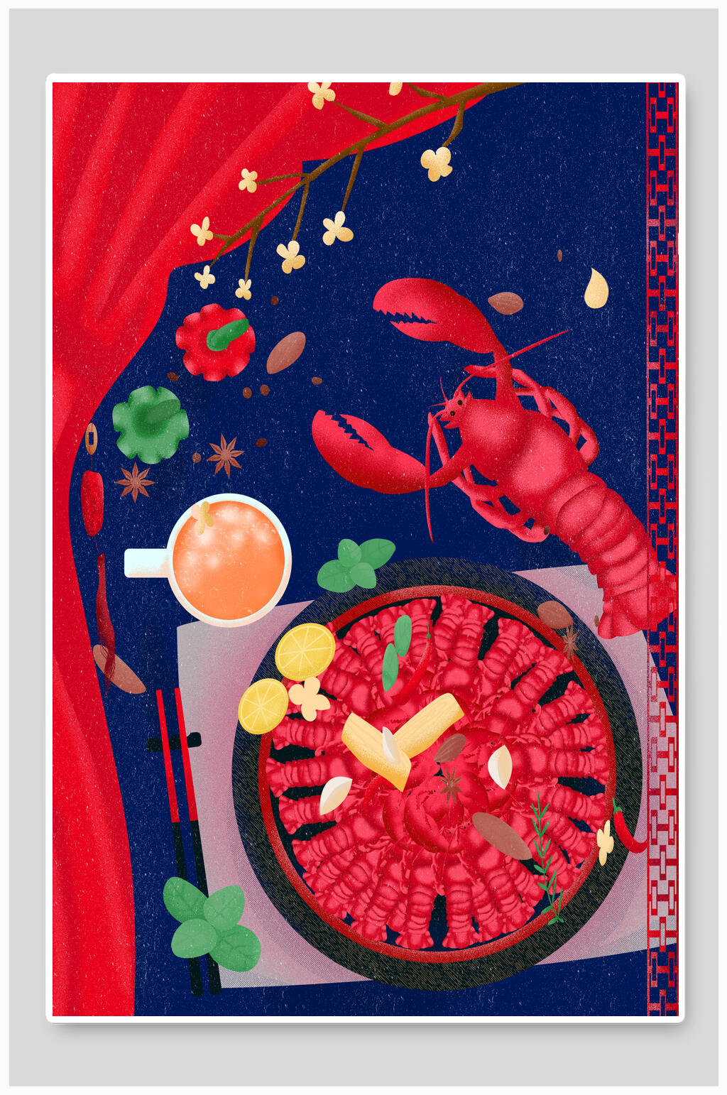红色小龙虾插画素材