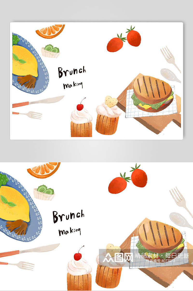 汉堡手绘蔬菜水果美食素材素材