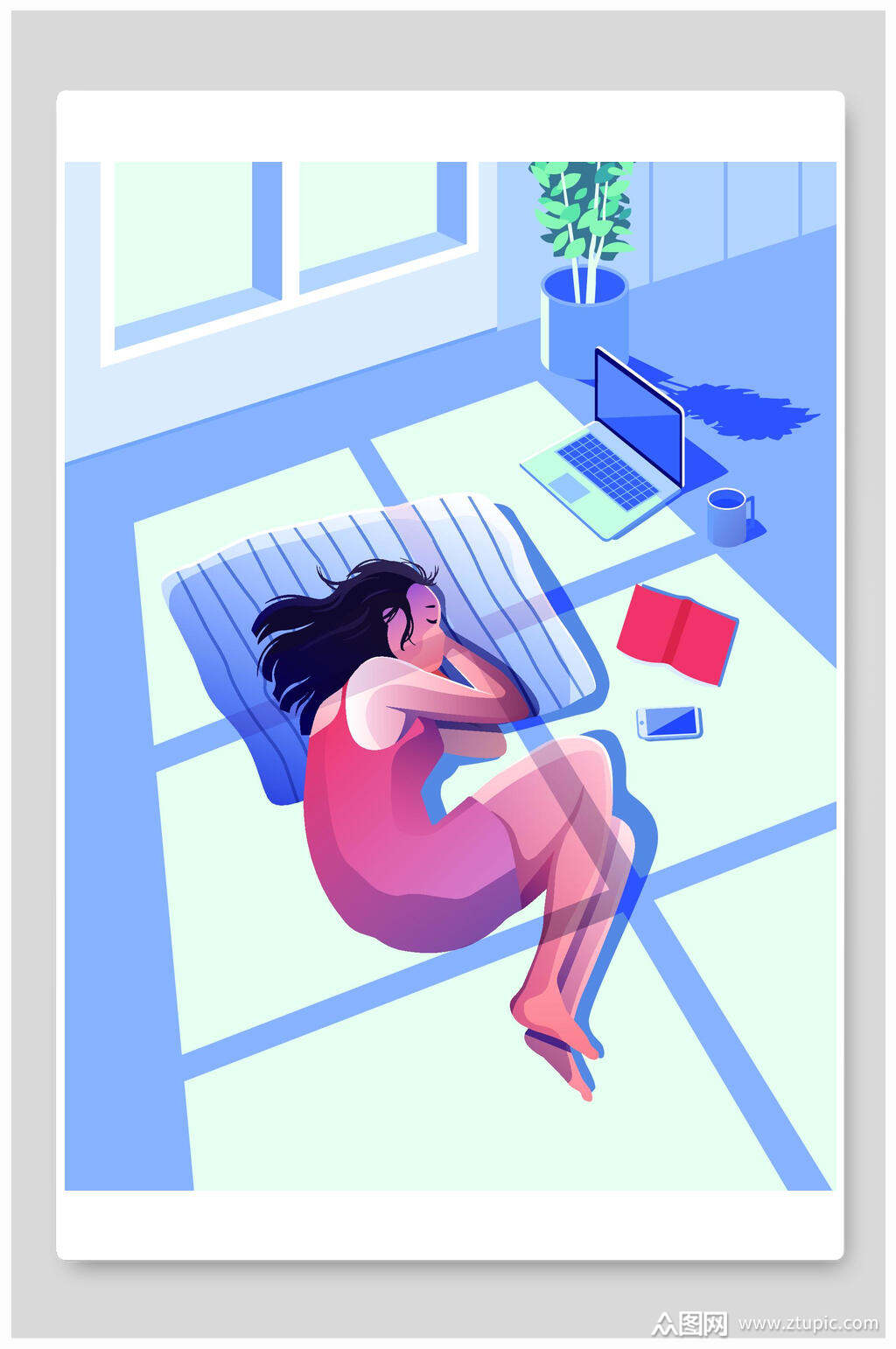 睡觉居家生活午睡矢量插画素材