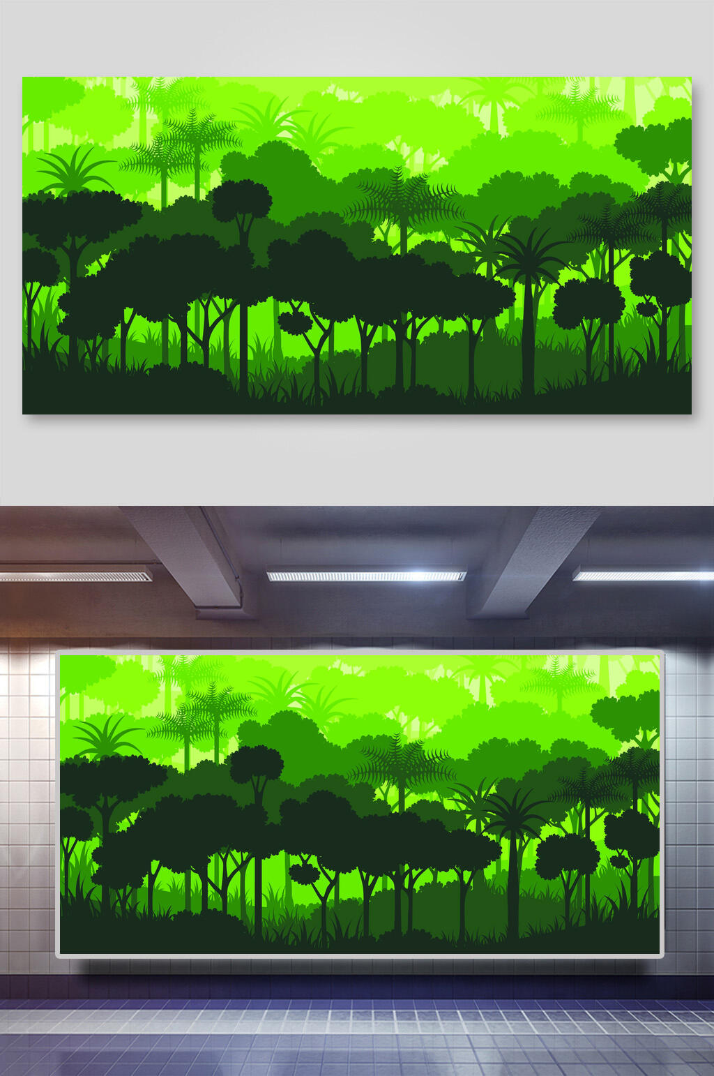 简约梦幻绿色森林插画矢量背景素材
