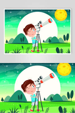 小清新月亮望远镜在线教育插画