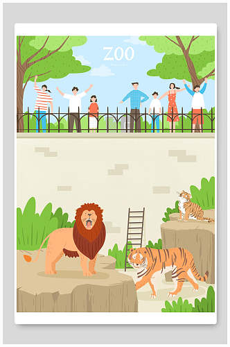 狮子老虎动物表演插画