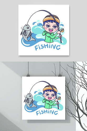 钓鱼可爱男孩Q版卡通职业头像素材