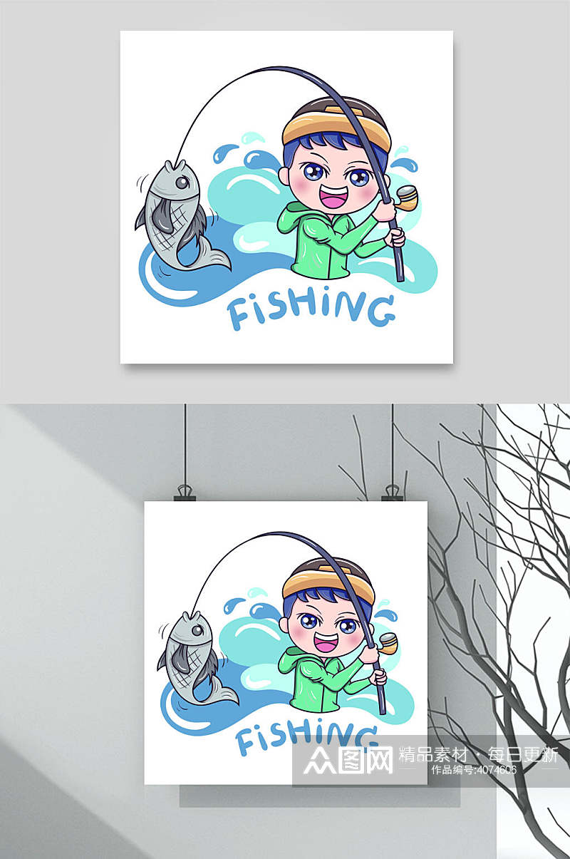 钓鱼可爱男孩Q版卡通职业头像素材素材