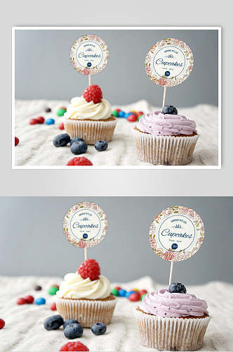 插牌蓝莓蔓越莓纸杯蛋糕糕点甜品包装样机