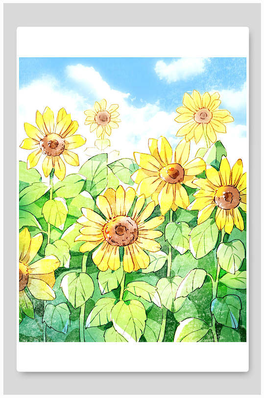 黄色向日葵夏天唯美插画