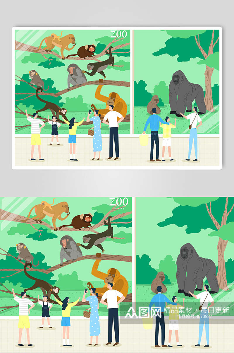 小清新猴子动物表演插画素材