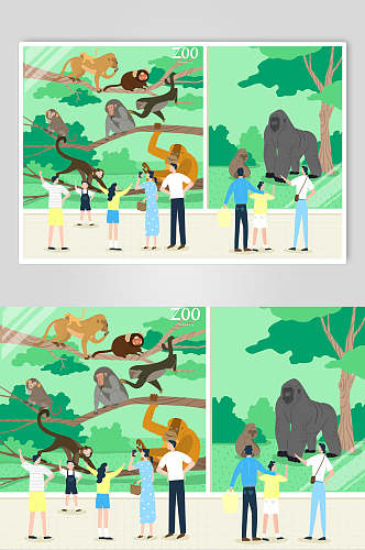小清新猴子动物表演插画