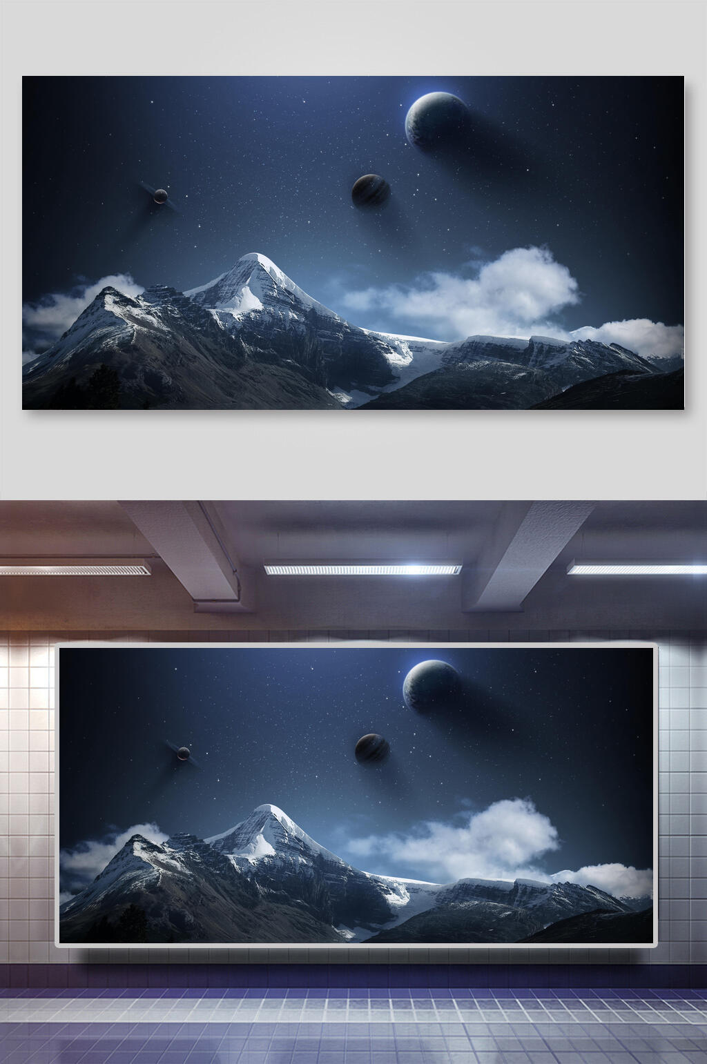 简约山峰黑蓝科技星球浩瀚宇宙背景素材