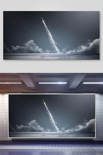 云朵火箭深色科技星球浩瀚宇宙背景