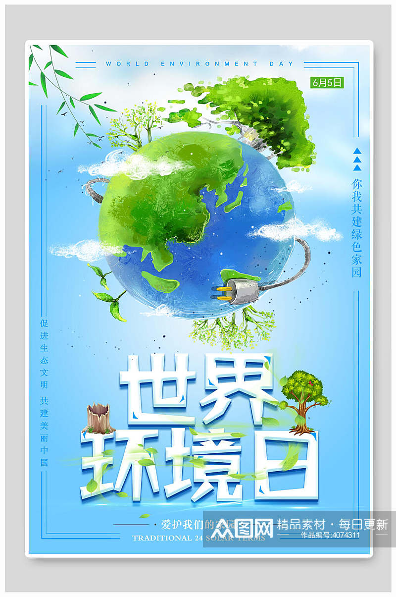 蓝色地球世界环境日海报素材