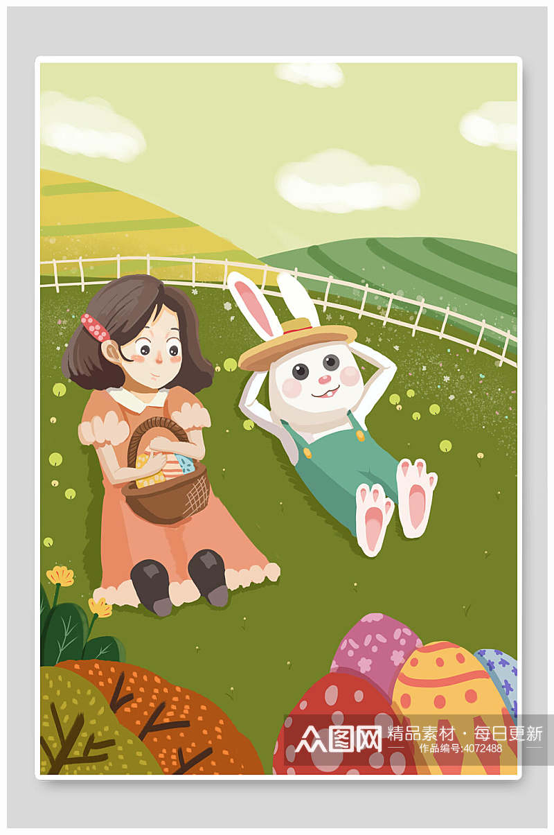 女孩兔子复活节插画素材