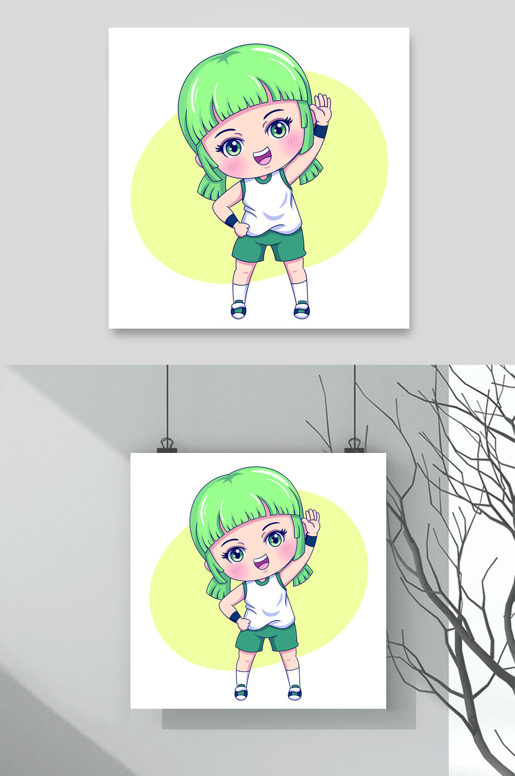 少女可爱黄绿Q版卡通职业头像素材素材