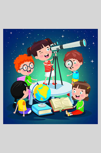 唯美大气望远镜放大镜在线教育插画