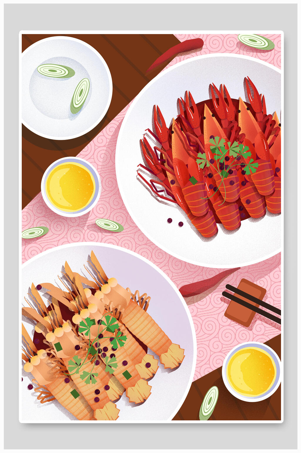 皮皮虾小龙虾插画素材