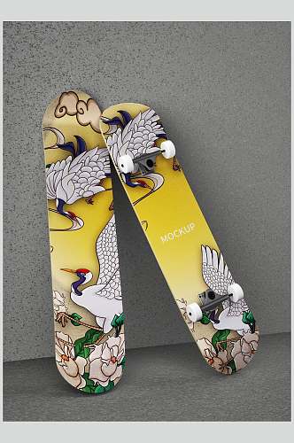国潮仙鹤手绘滑板品牌VI设计样机