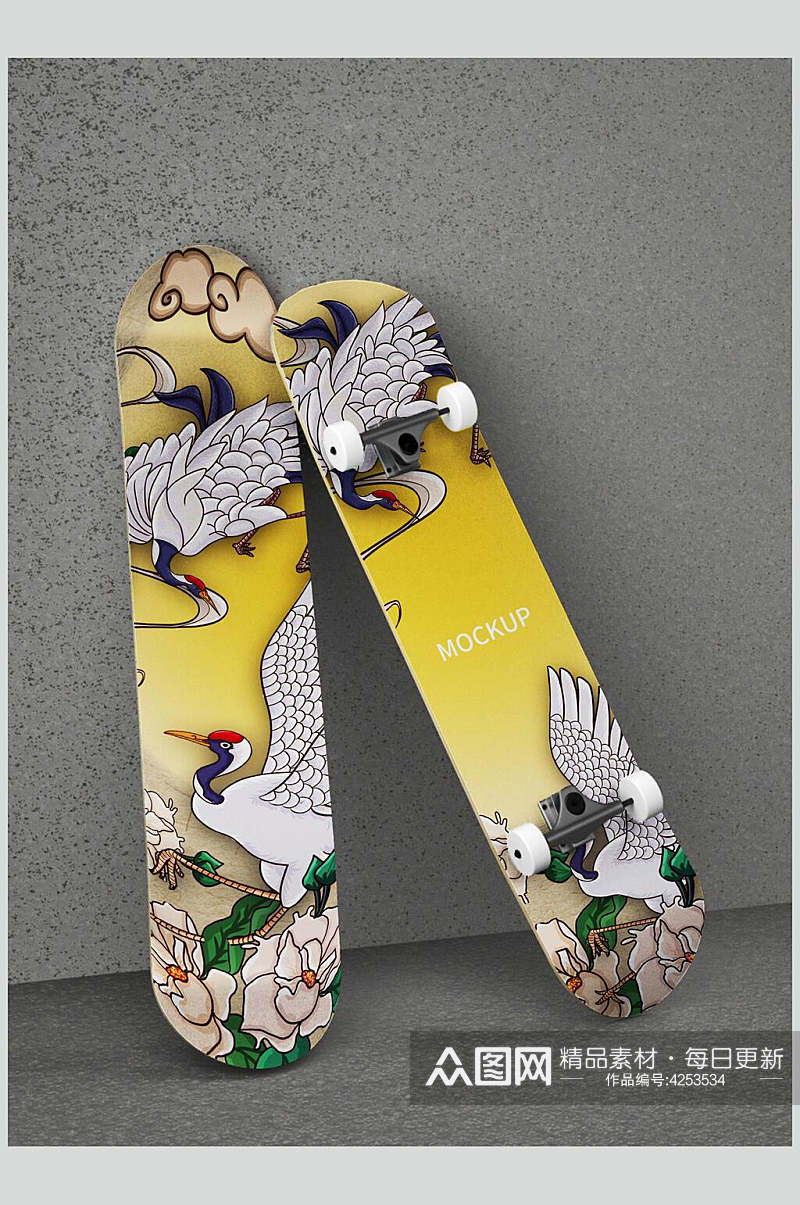 国潮仙鹤手绘滑板品牌VI设计样机素材