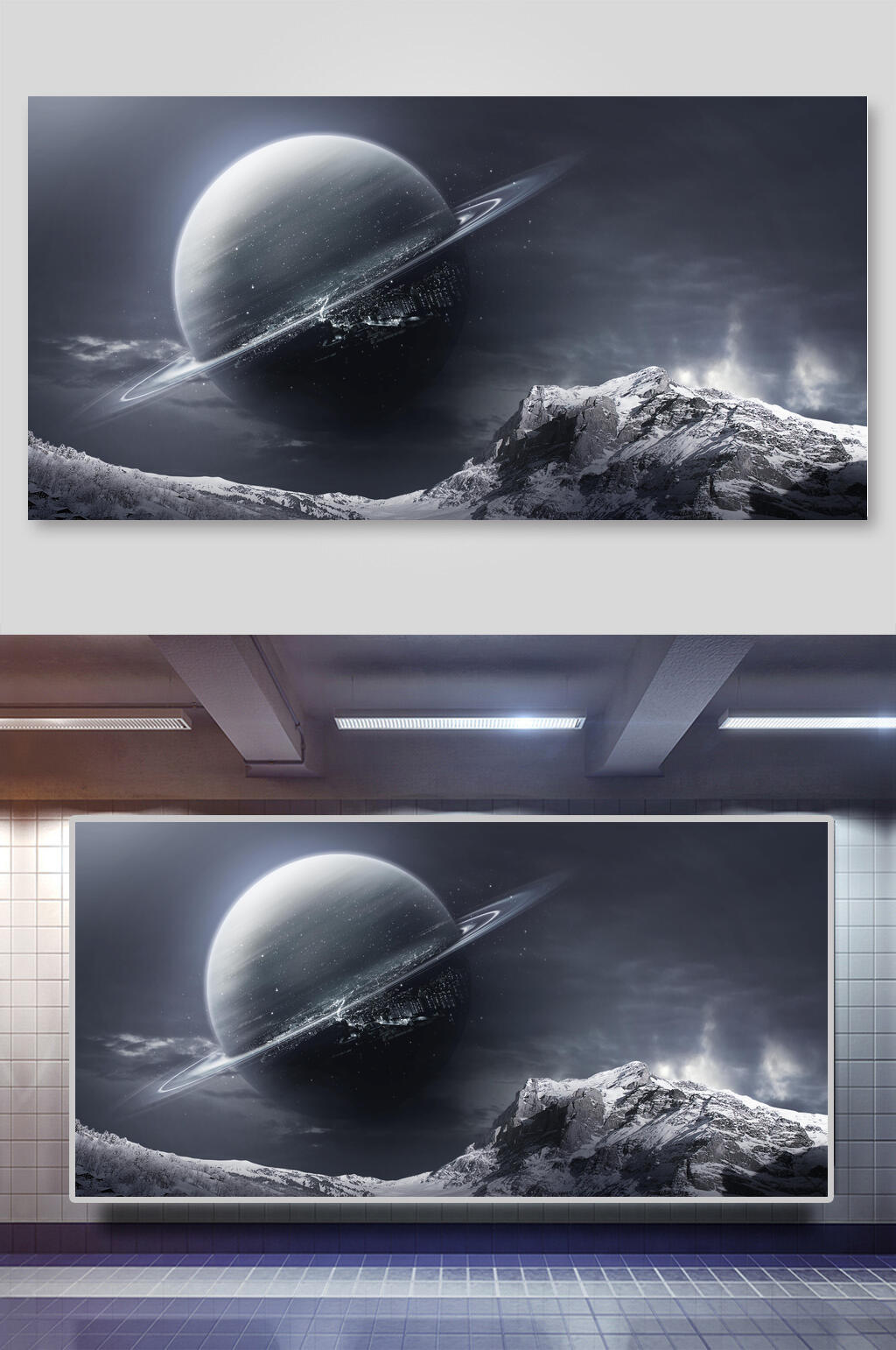 黑色山峰简约科技星球浩瀚宇宙背景素材