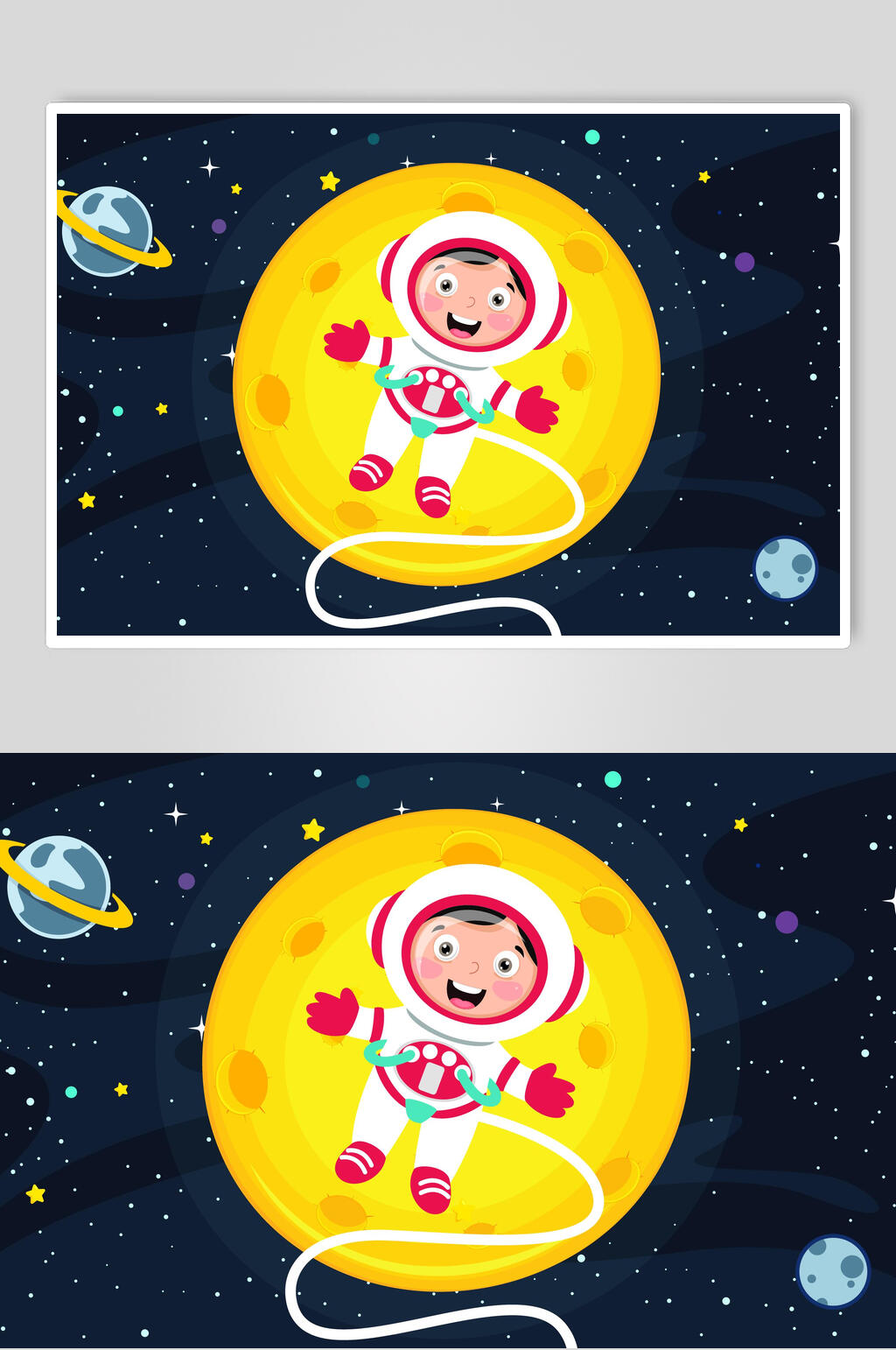 创意卡通宇航员星球在线教育插画素材