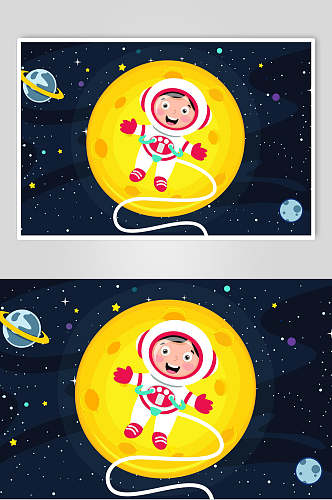 创意卡通宇航员星球在线教育插画