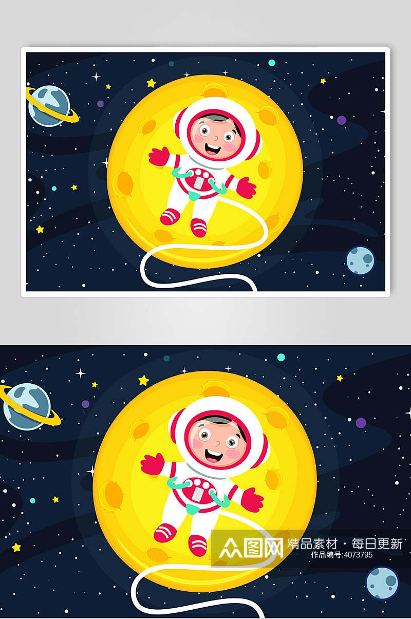 创意卡通宇航员星球在线教育插画素材