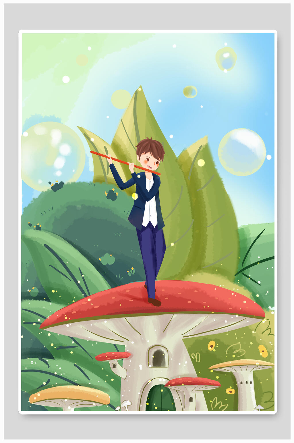 蘑菇夏天唯美插画素材