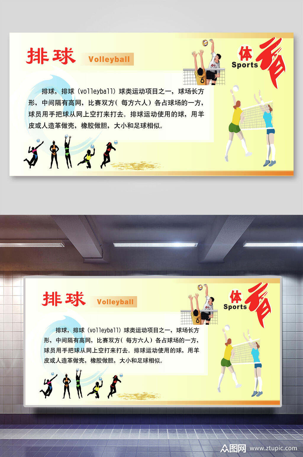 卡通排球运动比赛展板素材