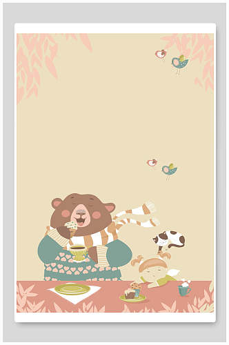 可爱小熊动物高端创意温馨海报背景