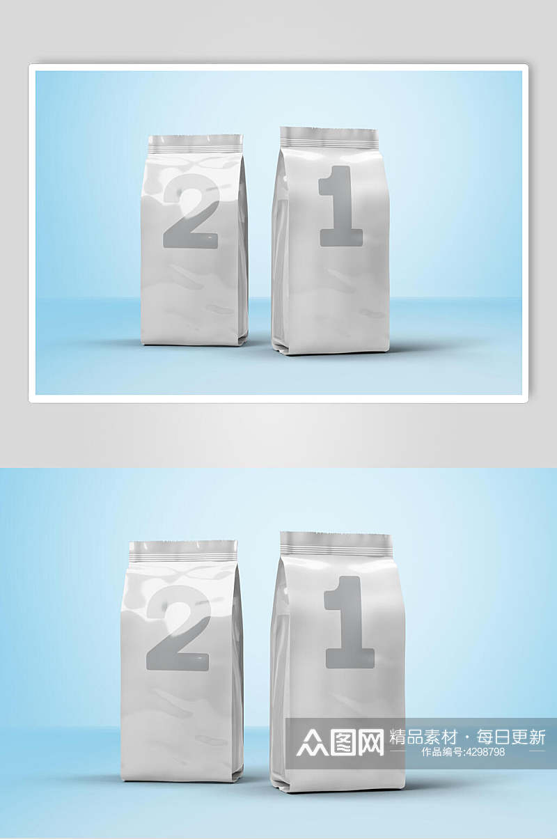 数字蓝食品饮料袋包装展示样机素材