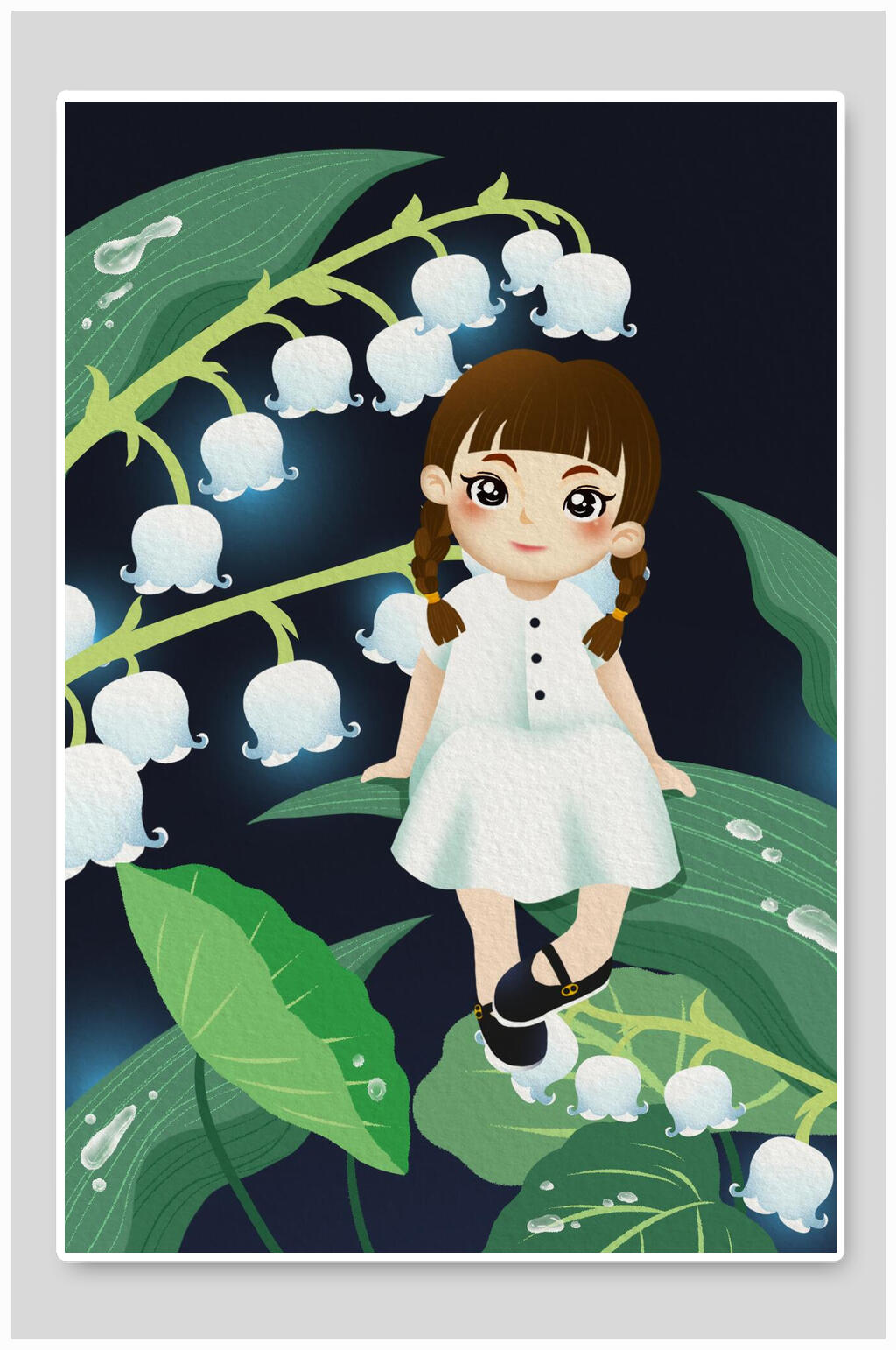 可爱少女绿色样子森系野外仙境插画素材