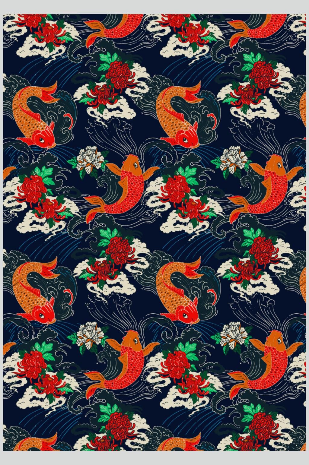 锦鲤清新创意高端古典印花图案素材素材
