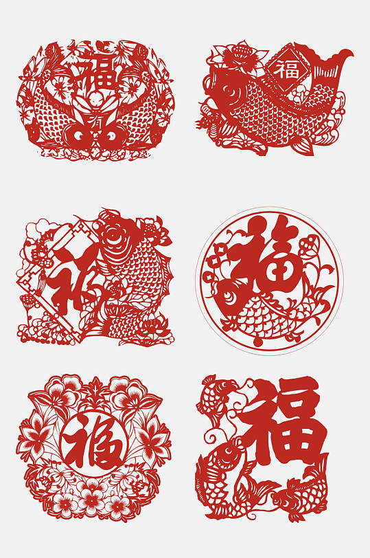 红色传统春节吉祥福字免抠素材
