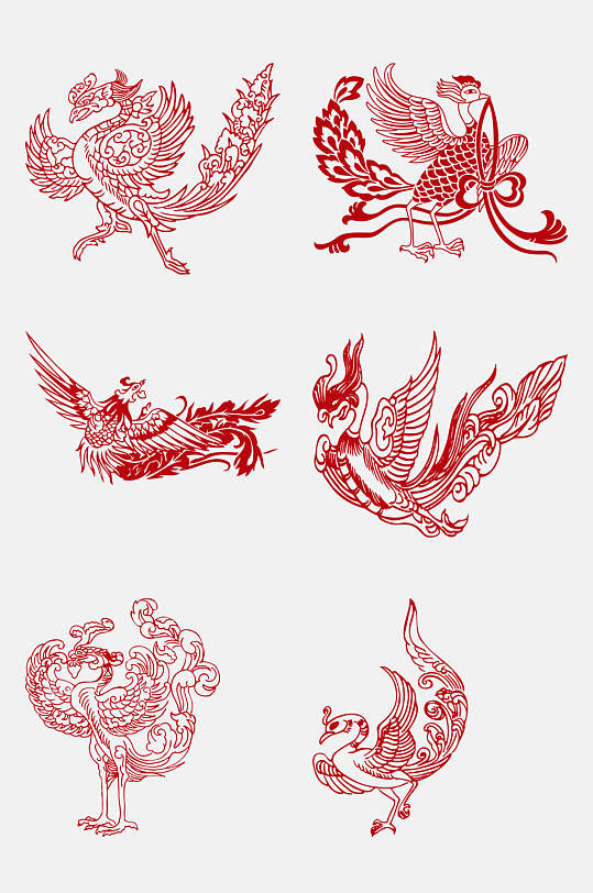 红色简约传统吉祥龙凤图案免抠素材