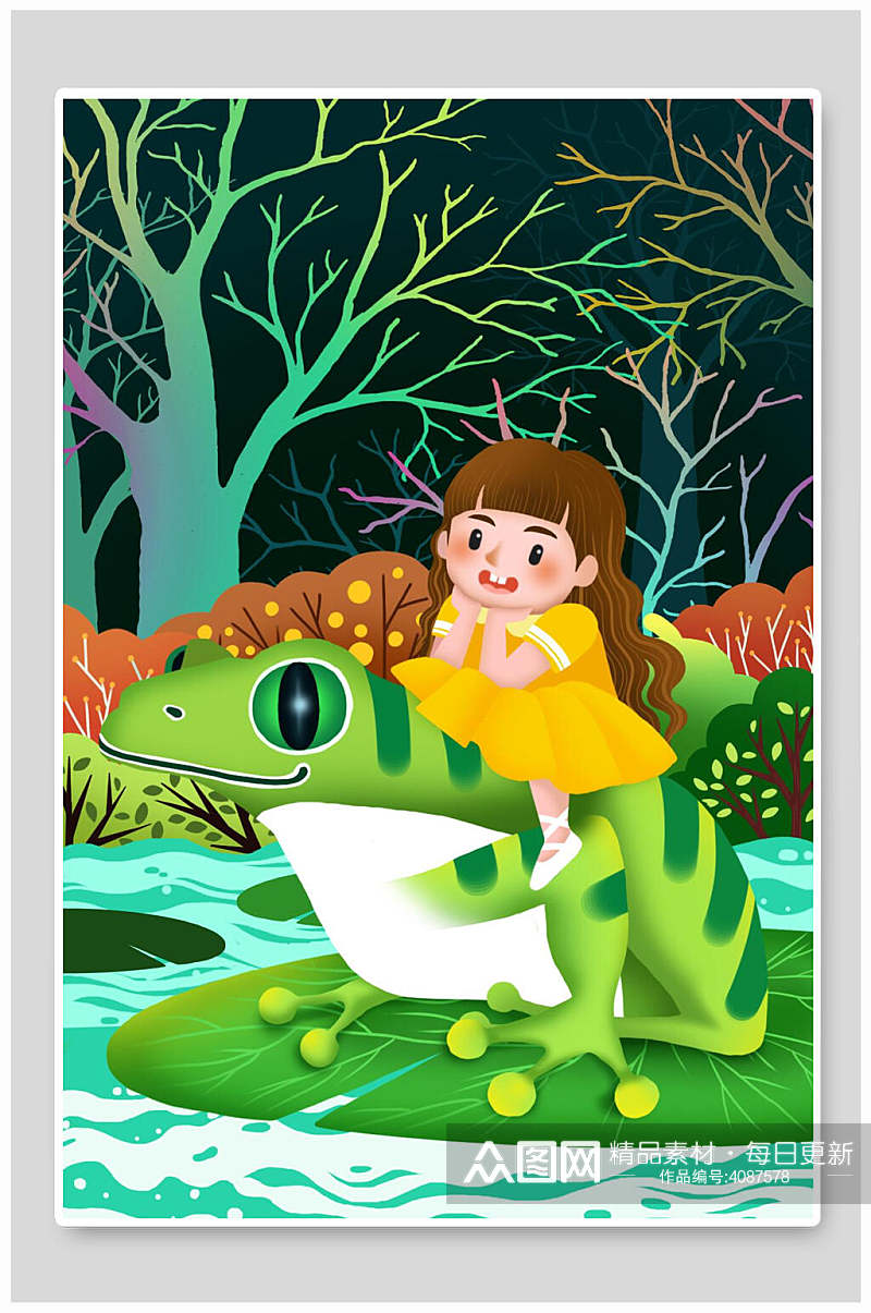 青蛙绿色素雅高端森系野外仙境插画素材