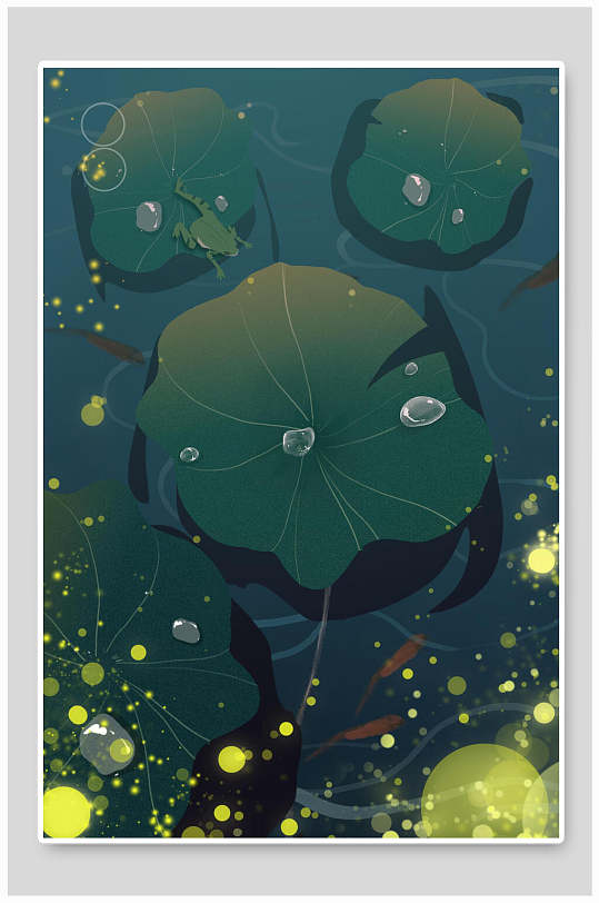 唯美绿金素雅高端森系野外仙境插画
