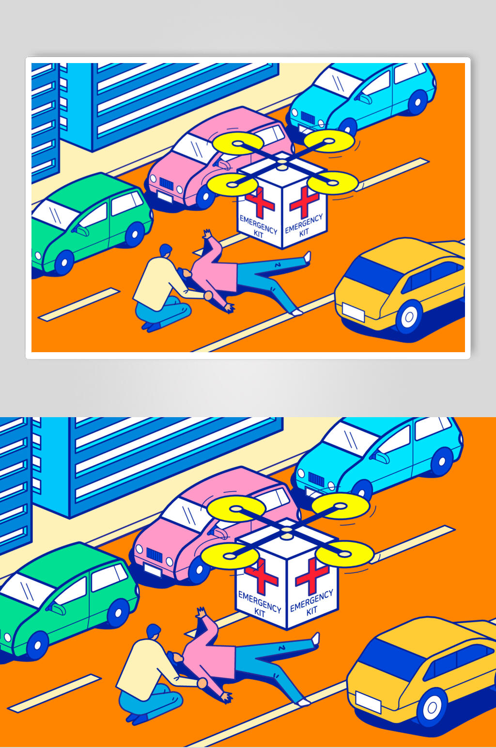 汽车简约唯美城市生活矢量插画素材素材
