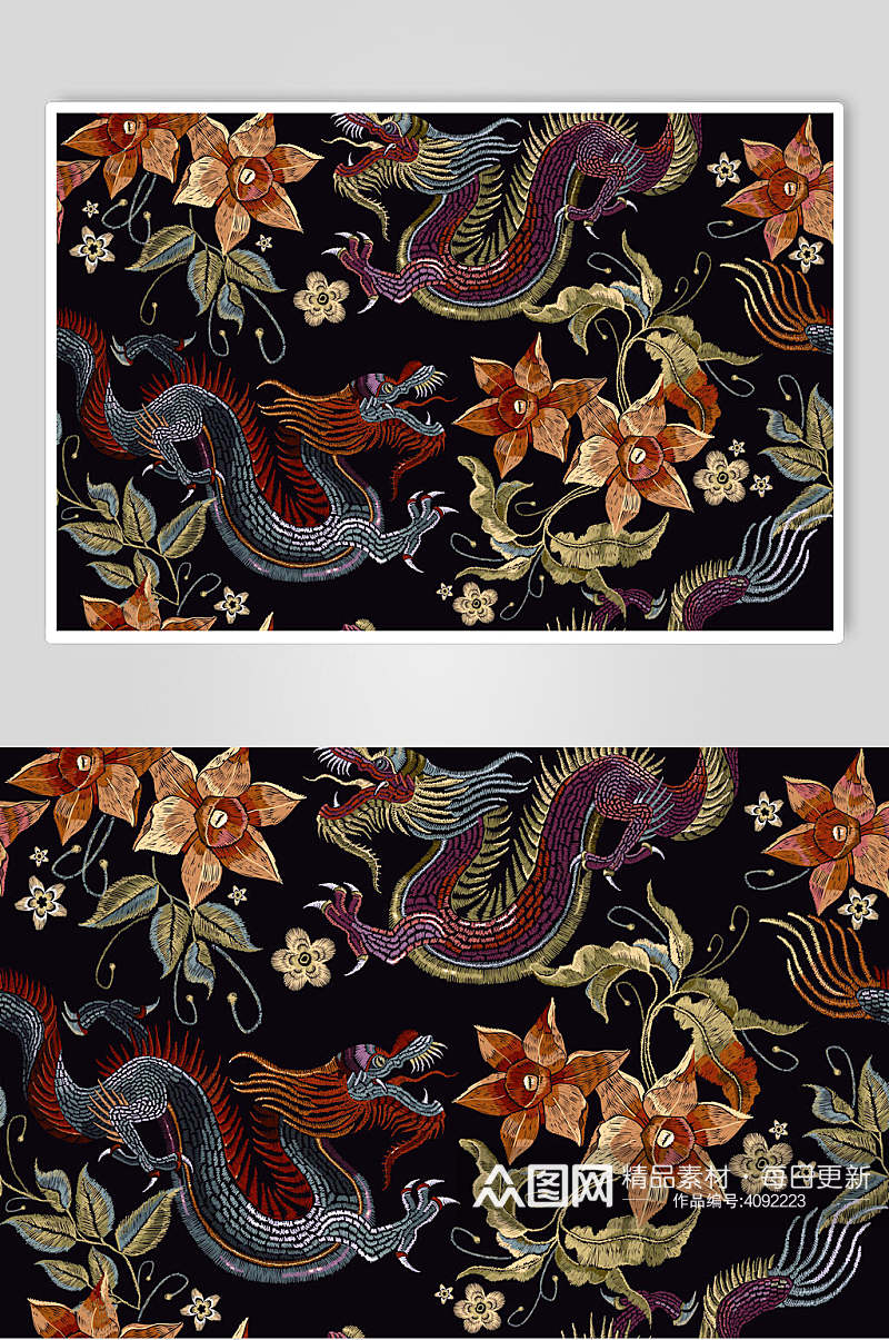 中国风传统龙刺绣图腾素材素材