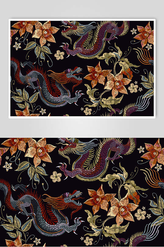 中国风传统龙刺绣图腾素材