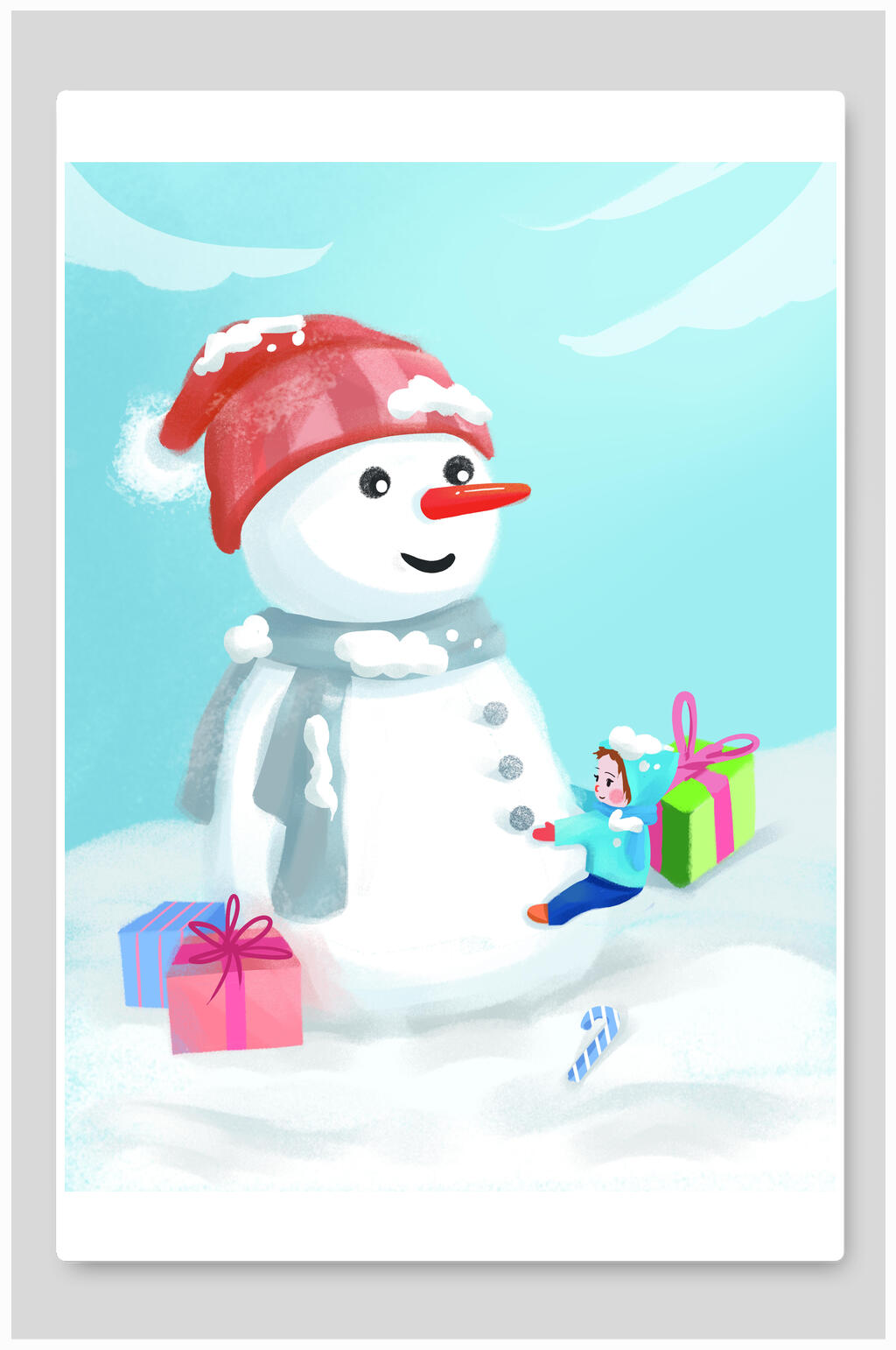 清新礼盒雪人素雅高端圣诞节插画素材