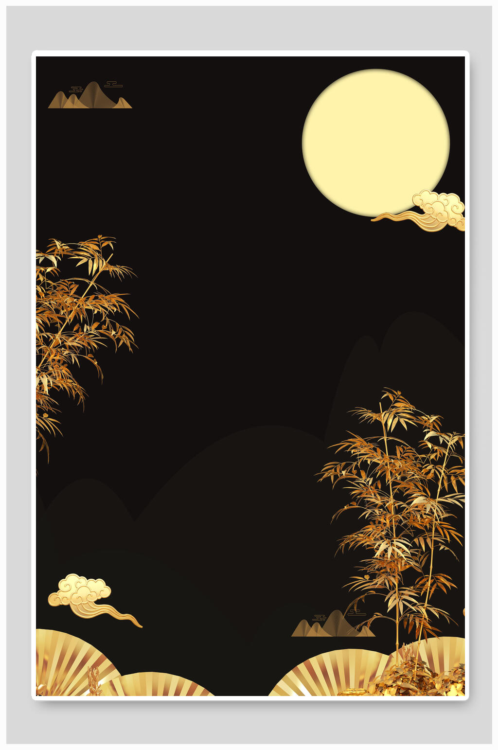 祥云月光高端素雅金中秋节烫金背景素材