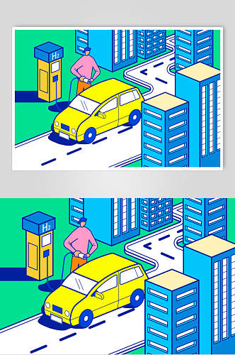 汽车时尚手绘城市生活矢量插画素材