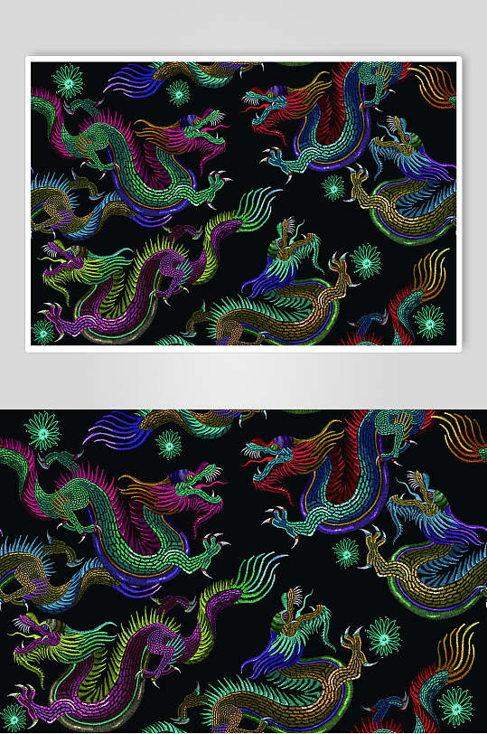 中国风传统龙刺绣图腾素材