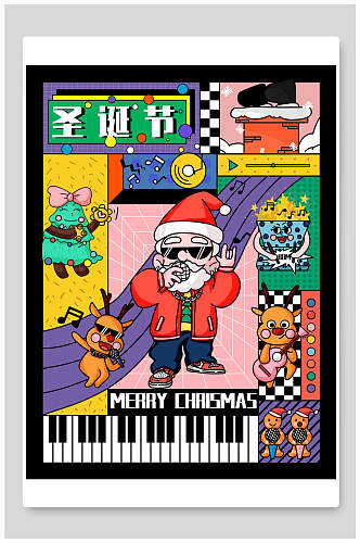 简约钢琴时尚素雅高端圣诞节插画